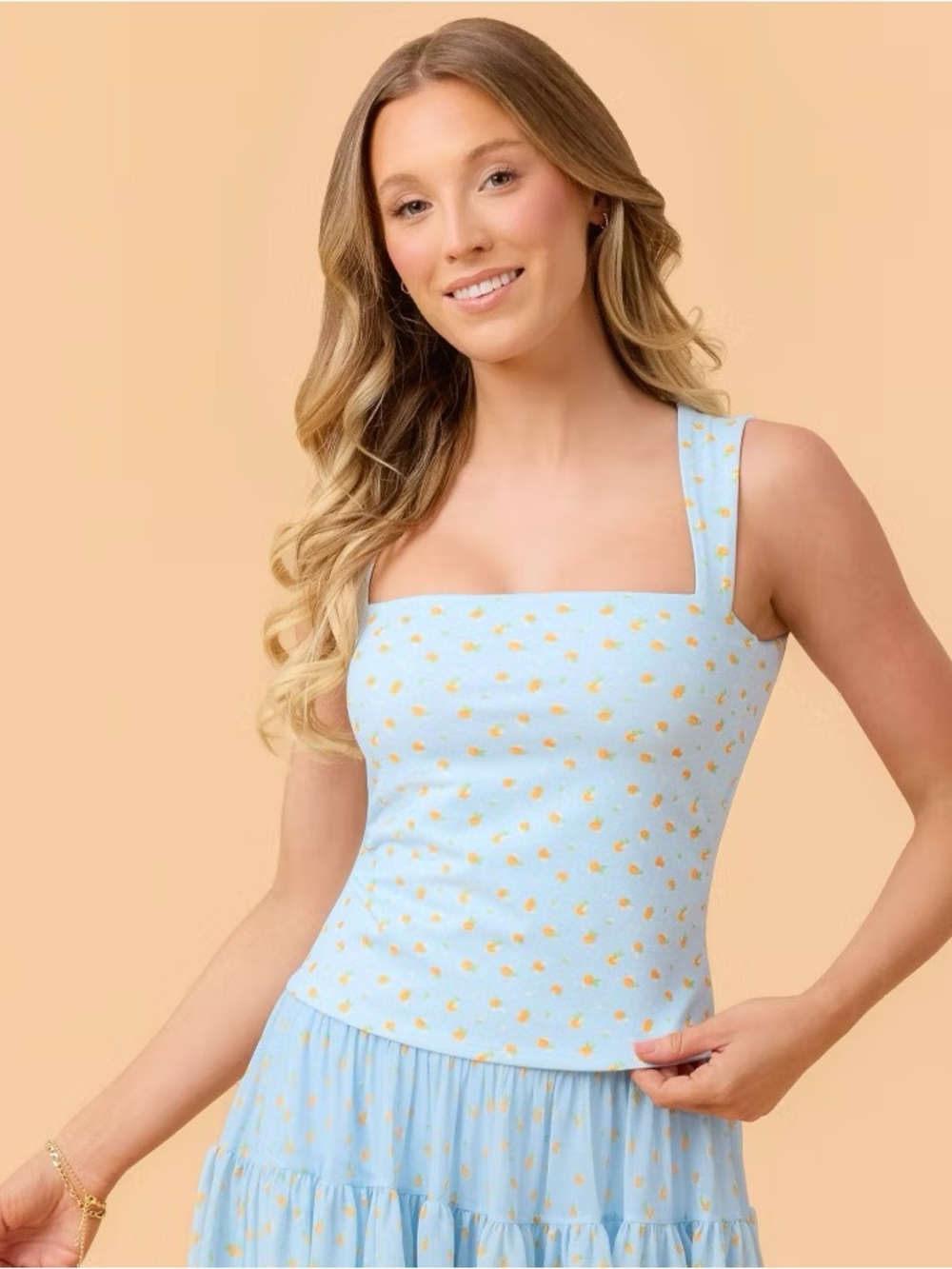 Blogilates Women's Ruffle Back Tank Top Blue Citrus Print XL